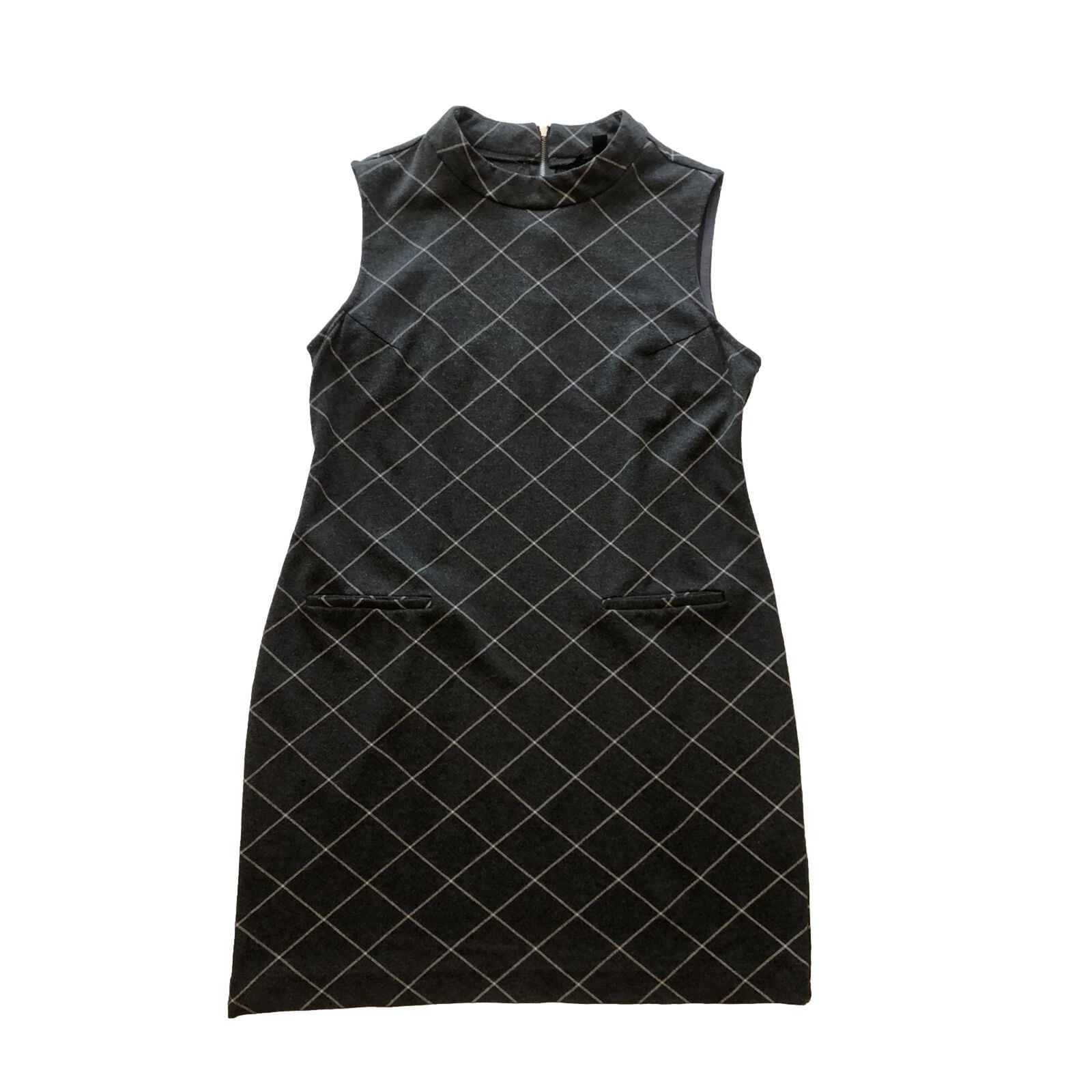 Sharagano Women Shift Career Dress Sleeveless Smoke Gray Dark Plaid Sz 14 Short